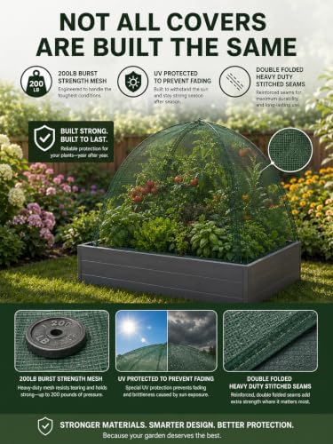 nuvue products 25200 pop-up garden netting animal and showing dimensions