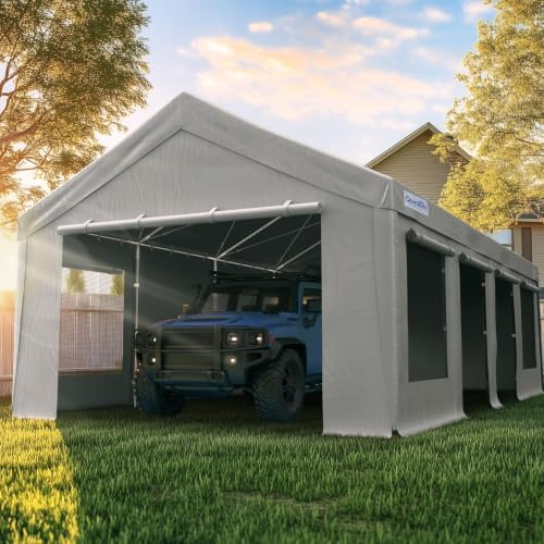 quictent heavy duty 13x25 ft carports with side, front angle view