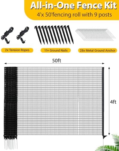 4'x50' temporary fence with posts, dog fence outdoor shown in use