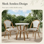 PURPLE LEAF Outdoor Dining Chair Set of 4 Bamboo Finish White Gray | Bamboo Finish Parisian Charm, Coated Aluminum Less Upkeep, Two-Tone Weave Easy Match, French Wicker Timeless Style, Armless