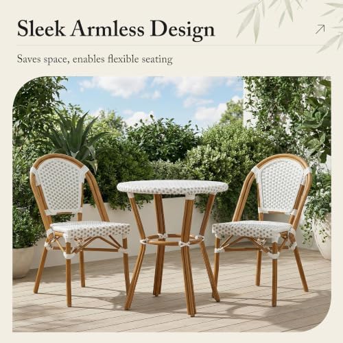 PURPLE LEAF Outdoor Dining Chair Set of 4 Bamboo Finish White Gray | Bamboo Finish Parisian Charm, Coated Aluminum Less Upkeep, Two-Tone Weave Easy Match, French Wicker Timeless Style, Armless