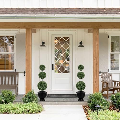 vivatrees 4ft uv-resistant artificial triple ball boxwood topiary, front angle view