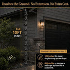 10ft rain chain for gutters, black aluminum daffodil, close-up detail