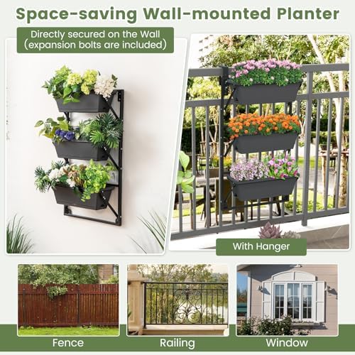 giantex 3-tier vertical railing planter, adjustable hanging planter, view 9