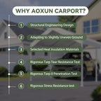 aoxun 10x20 ft carport, heavy duty car canopy showing dimensions