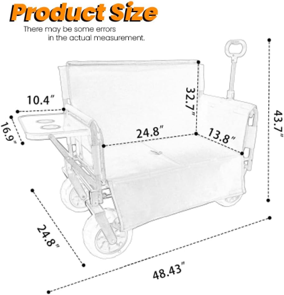 Collapsible 3-in-1 Wagon Converts To Bench, Includes Rear-Mounted Folding Tabletop, Heavy-Duty 500-lb Capacity, 180L Storage for Camping, Beach, Fishing - Purple