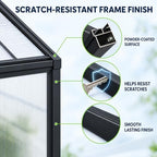 6x6ft aluminum polycarbonate greenhouse kit, elegant black, close-up detail
