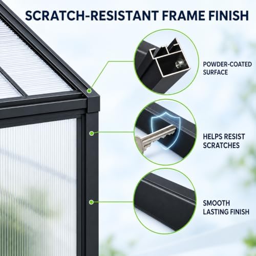 6x6ft aluminum polycarbonate greenhouse kit, elegant black, close-up detail