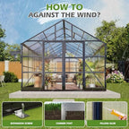 amerlife 10x18 ft polycarbonate greenhouse with 4 roof, side view