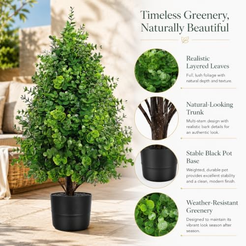 thkful 2 pack artificial boxwood topiary trees with, side view