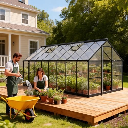 8x16 ft durable & easy assembly aluminum greenhouse,outdoor, close-up detail