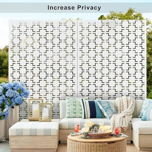elevens metal outdoor privacy screen, freestanding outdoor divider showing dimensions