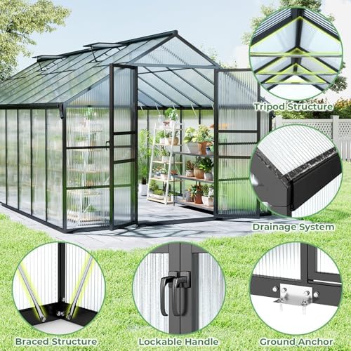 jocoevol 10x18ft galvanized steel greenhouse,walk-in greenhouse for outdoor, close-up detail