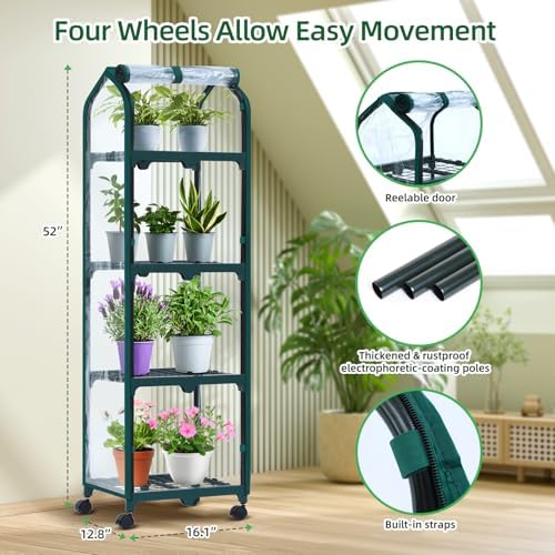 ohuhu mini greenhouse for indoor outdoor, small plastic showing dimensions