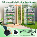 ohuhu mini greenhouse for indoor outdoor with wheel shown in use
