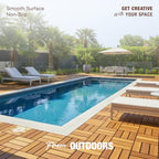 acacia wood interlocking deck tiles, patio & backyard shown in use