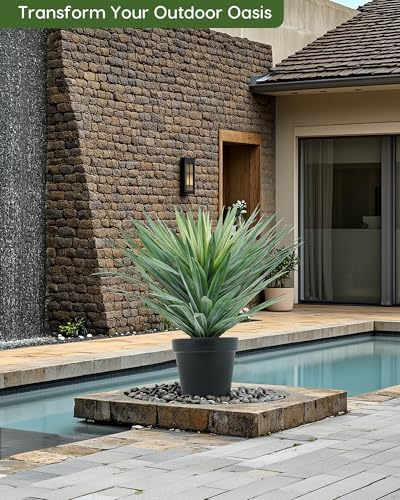 velener artificial agave plant in black pot with on a desk or shelf