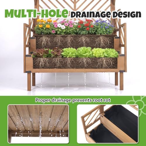 raised garden bed with trellis & 2 planter, side view