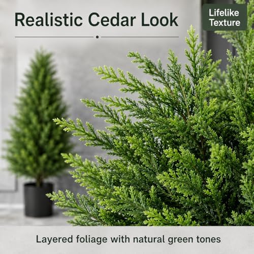 artificial topiary cedar trees, 3ft tall, set of, view 9
