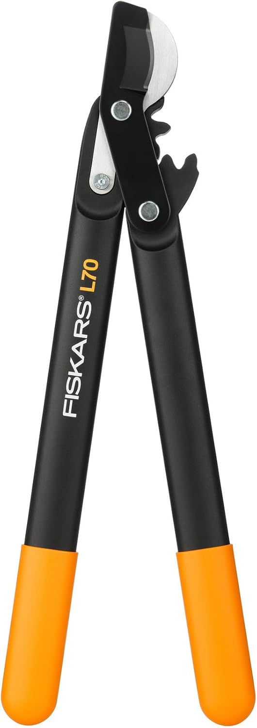 Fiskars PowerGear Loppers Bypass, Hook Head (S) L70, Patented PowerGear Mechanism, Cutting diameter: 2.8 cm, Hardened steel blades with non-stick coating, Length: 45 cm, Black/Orange, 1002104