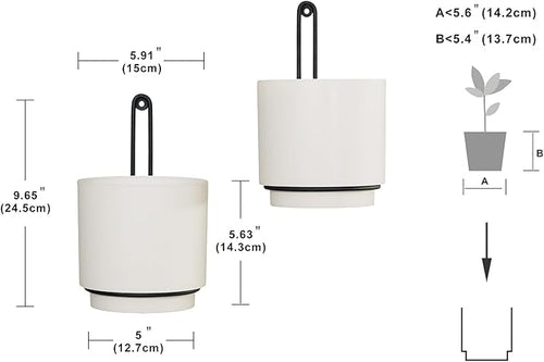 2 Pcs Wall Mounted Hanging Planter Vase for Indoor and Outdoor Plants Modern Metal Wall and Ceiling Planter Minimalist Flower Pot (White, 5.91 inch)