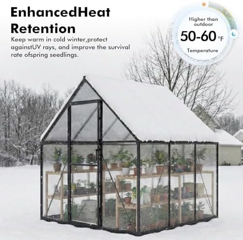 6x6ft greenhouse with thermometers, small greenhouse for outdoors, side view