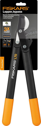 Fiskars PowerGear Loppers Bypass, Hook Head (S) L70, Patented PowerGear Mechanism, Cutting diameter: 2.8 cm, Hardened steel blades with non-stick coating, Length: 45 cm, Black/Orange, 1002104