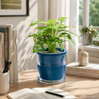 d'vine dev self-watering blue terracotta planter, 6 in, close-up detail