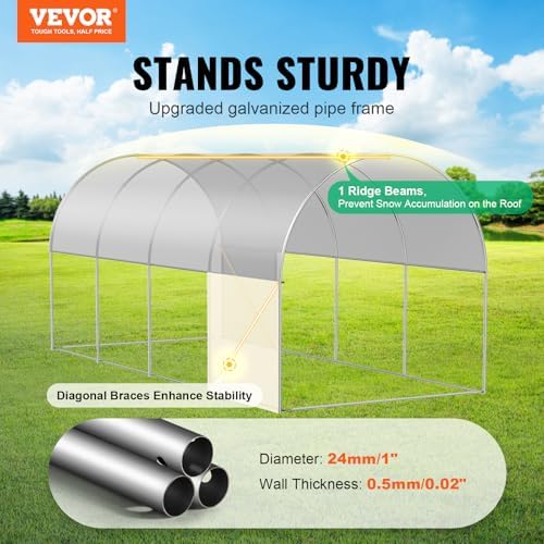 vevor walk-in tunnel greenhouse, 14.6x6.4x6.3 ft hoop house shown in use