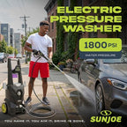 sun joe spx100-go electric pressure washer, 13-amp, 4 shown in use
