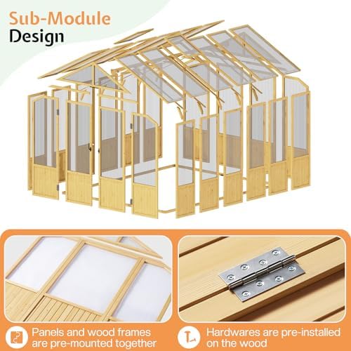 jocisland 8 x 9.5-ft wooden greenhouse, close-up detail