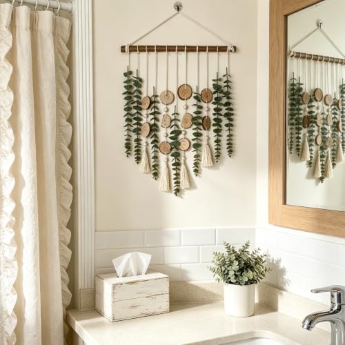 artificial eucalyptus wall decor fake greenery leaves stems showing dimensions