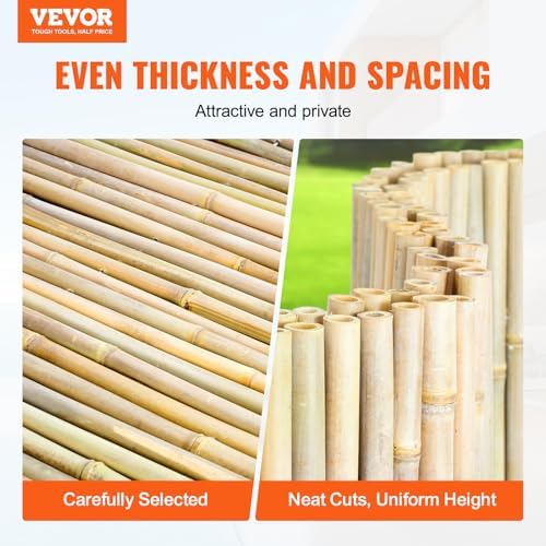 vevor natural rolled bamboo fence, eco-friendly privacy screen shown in use