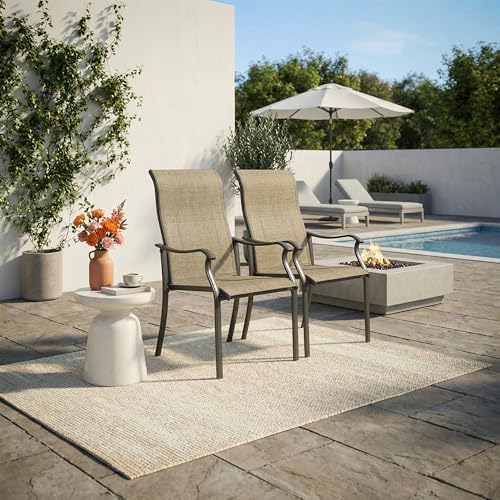 2 PCS Patio Dining Chairs, Iron Frame All Weather Resistant Textilene Chairs, Outdoor Chairs with Backrest and Armrest, Dark Brown