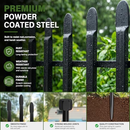 no dig decorative garden fence, 32in(h)×22ft(l), 10 panels showing dimensions
