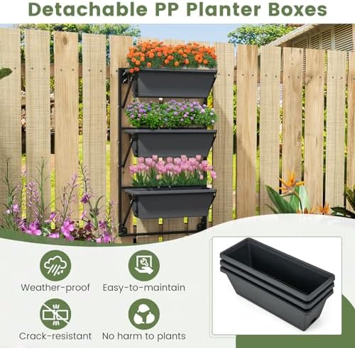 giantex 3-tier vertical railing planter, adjustable hanging planter on a desk or shelf