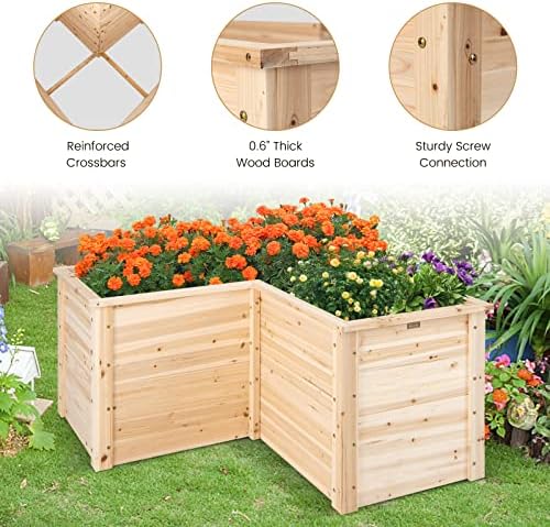 giantex wood raised garden bed, 47.5"x47.5"x24.5" elevated planter, close-up detail