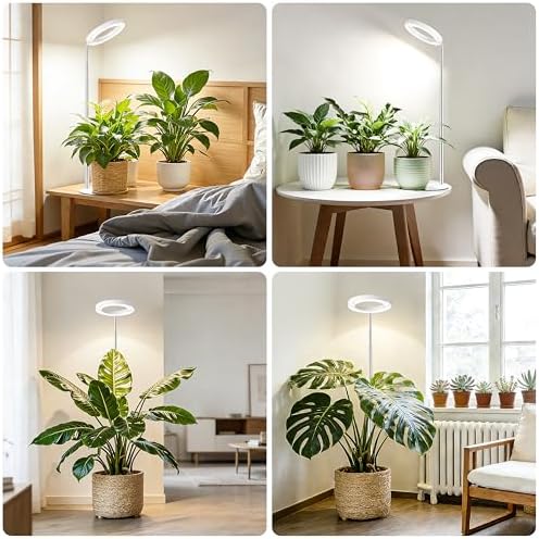 Hywyimlait 6.3" Indoor Plant Growth Lights, Full Spectrum Plant Growing Lights, 8.2"-37.4" Height Adjustable Desk Grow Lamp with Base and Ground Stake, Auto Timer 4/8/12/18H, 3 Light Modes, 10 Dimming