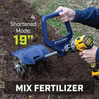 fusion drill-powered cultivator, compatible with most cordless drills, front angle view