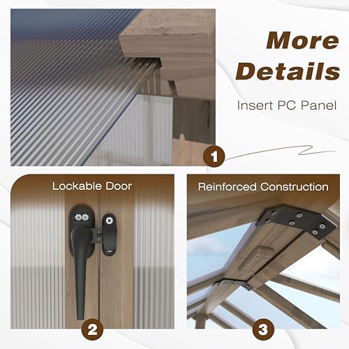 bluewish 6x12ft greenhouse, wood greenhouses with 6mm thick showing dimensions