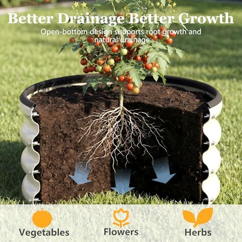 round galvanized raised garden bed kit, 3 pcs showing dimensions