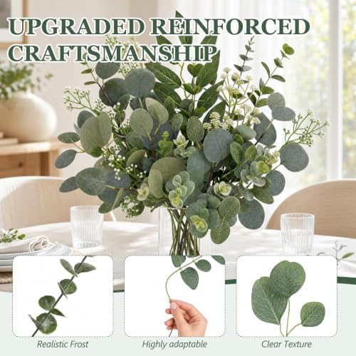 artificial eucalyptus stems, 14 style fake greenery for showing dimensions