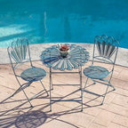 alpine corporation indoor/outdoor 3-piece peacock feather rustic metal shown in use