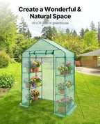 vevor walk-in greenhouse, 55.5" x 28.3" x 78.7" shown in use