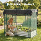 galvanized raised garden bed with dual protection cage on a desk or shelf