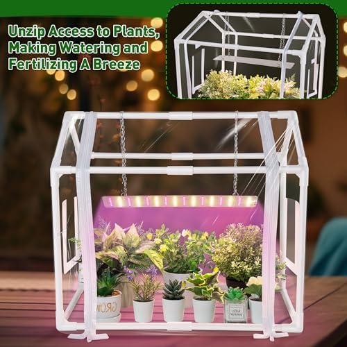 meonum mini greenhouse for indoor outdoor, portable green on a desk or shelf