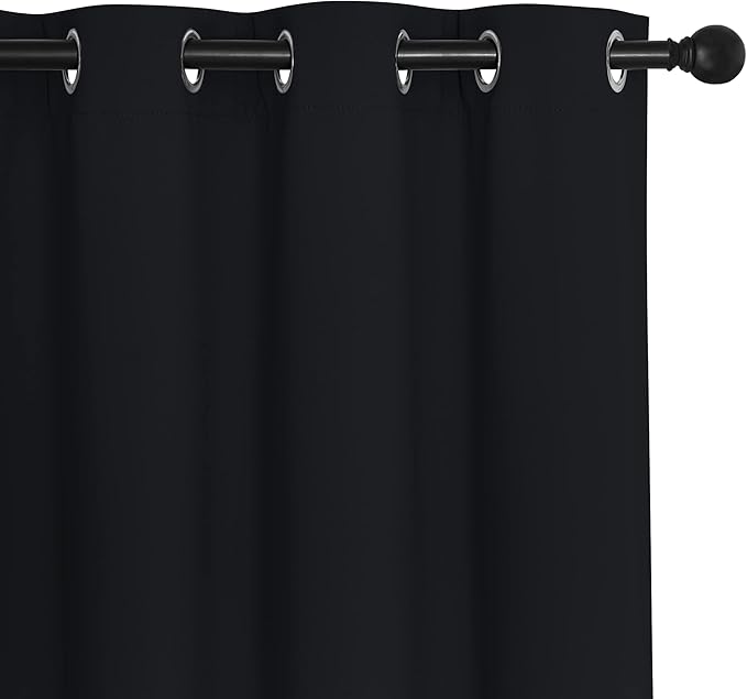 NICETOWN Black Curtain Drape for Bedroom - Light Reducing Thermal Insulated Solid Grommet Blackout Window Curtain for Home Office/Farmhouse (1 Piece, W66 x L66, Black)