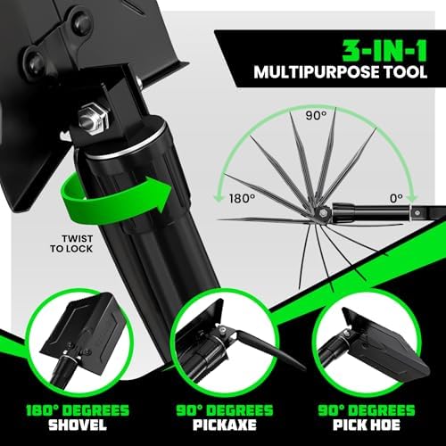 rhino usa folding survival shovel with pick, close-up detail