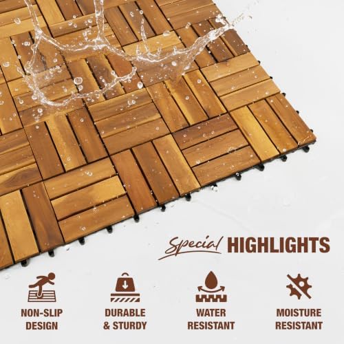 acacia wood interlocking deck tiles, patio & backyard, view 10