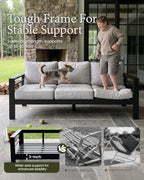 layinsun outdoor aluminum furniture set with fire pit showing dimensions